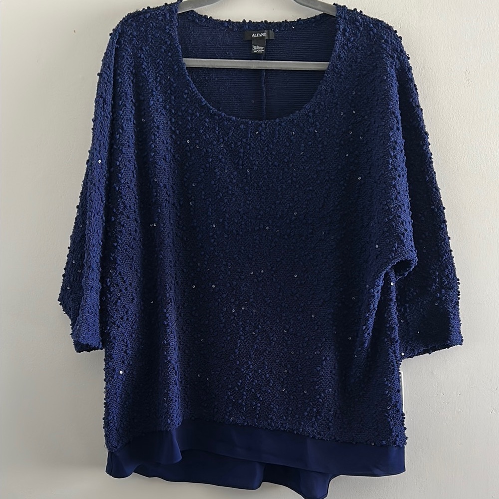 Alfani, Woman’s Size Large Blue Oversized 3/4 Sleeve Blouse